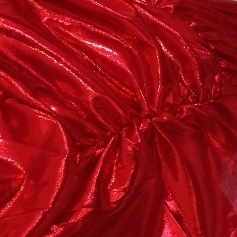 Nwot Y2kMettalic Red Mock Neck Ruched Dress. SIZE L. - Picture 7 of 13